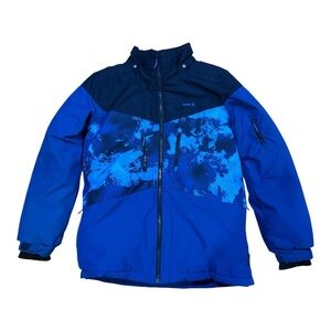 Kamik Boys Winter Ski Jacket Size 14/16 Blue Black Graphic Print Insulated